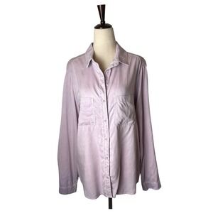 Side Stitch Shirt Women‎ Medium Purple Tencel Collared Button Down Tunic Preppy